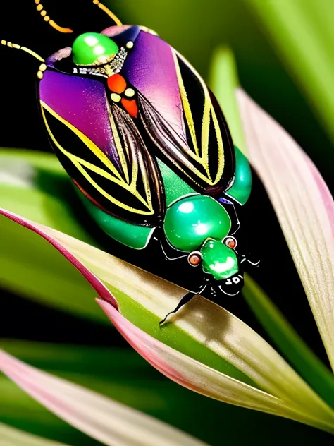 a close up of a bug with flowers on its back, cloisonne, by Kanō Tanyū, cloisonnism, jewelry engraved in scarab, beetle-inspired, detailed. insect like, beautiful detailed miniature, elegant. highly detailed, faberge, scarab, made of insects, very sharp an...