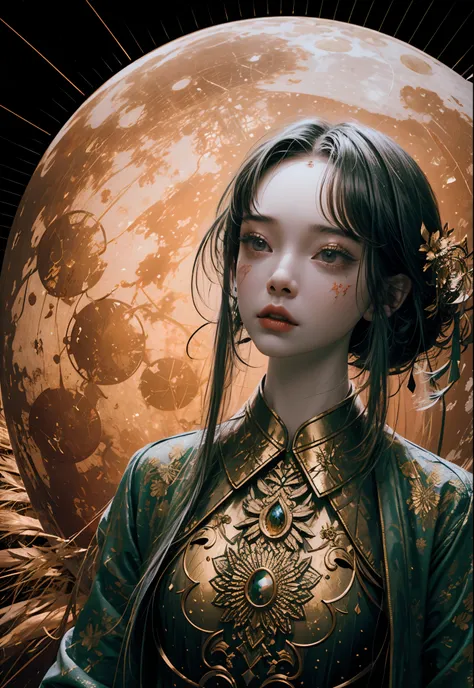 ((Masterpiece)),((Highest Quality)),[8k,high detail,extremely detailed,intricate detail,illustration,fantasy,surrealism,((1girl:1.2)),alone,depicts a Chinese style Zombie girl, ((Jiangshi girl costume)), (wearing Huangfu paper), ((Jiangshi Pose:1.1)), as t...