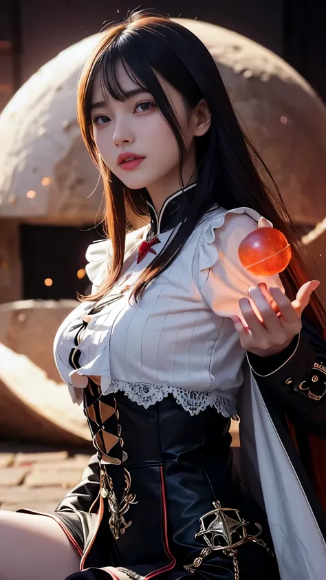 ( Red Female Necromancer ), Blood Moon, ray tracing, masterpiece, top quality, Ultra Quality, absurd detail, best Light, sharp, sharp image, Details, extremely Details, high definition ,16k, 超 high definition , Particle Effects , Beautiful Effec...