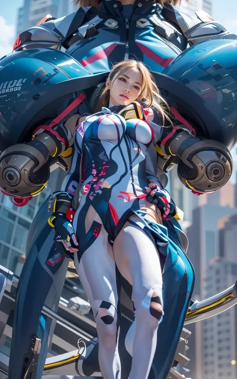 ((Best Quality)), ((masutepiece)), (Detailed: 1.4), (Absurd), Caucasian female fighter pilot ready for war, front walking, muscular sculptural body defined, Closed mouth, muscular body covered by technological clothing, Neon Genesis Evangelion Suit, Cyberp...