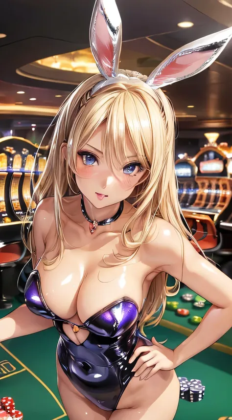 (small breasts), Perfect Face, Symmetrical face, (glossy skin:1.6), (shiny skin:1.6), break,((Beautifully hand-drawn)), sexy, show off sexy body, (gyaru, mature female:1.4), Blue eyes, gold gradient hair, long hair, standing, arms behind back, detailed leg...