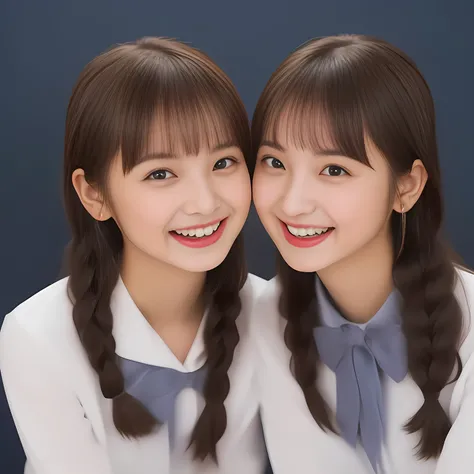(Highest quality, masterpiece:1.2), Highest quality, High resolution, 1080P, 8k, (Two 13yo Japanese slender 清楚美少女アイドル are seated and give strong subliminal sexual invitation and temptation, cute skirt with beautiful knees, looking at the viewer, viewers fi...