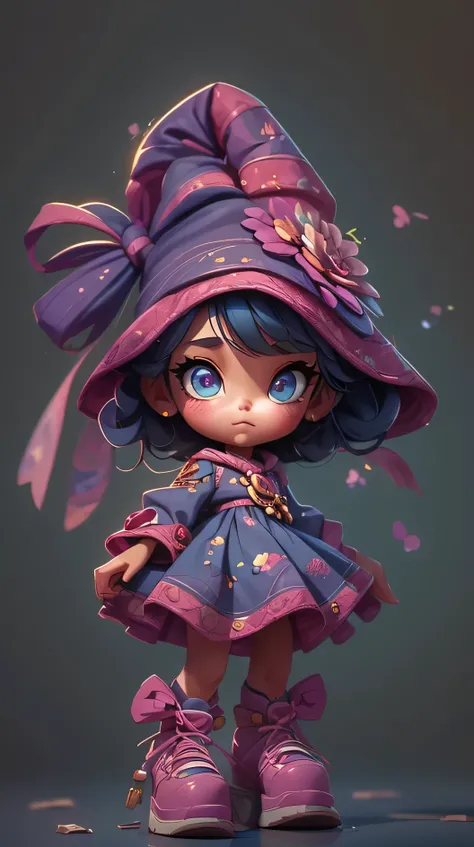 a cartoon girl wearing a purple hat and purple dress, adorable digital painting, cute digital art, cute pocelain doll, cute detailed digital art, cute face. dark fantasy, cute 3 d render, realistic cute girl painting, chibi girl, cute character, cute carto...