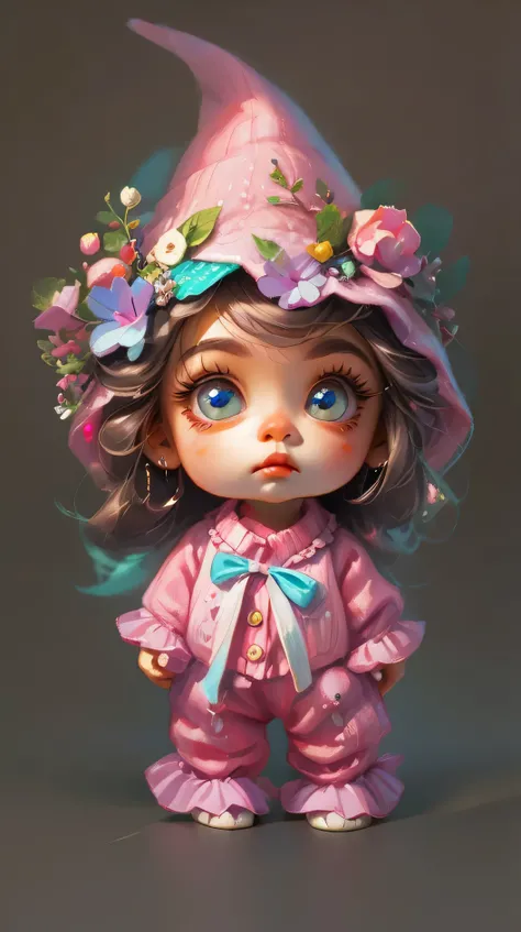 a painting of a  wearing a pink hat and pink pajamas, adorable digital painting, cute detailed digital art, cute digital art, realistic cute girl painting, beautiful pink , beautiful pink little alien girl, cute pocelain doll, cute , cute woman, cute girl,...