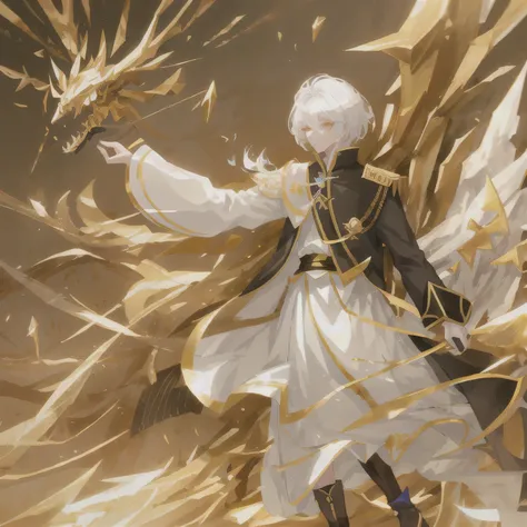  With White Hair and Gold Clothing， Anime Character Holding Two Dark Gold Daggers, ,  Handsome Man in Blade of Evil ,  Shadow Game Style ,  Slim Male Fantasy Assassin , Asteri Lung ,  Shadow Poem Character Concept , Written by Yang J, Liulian Art Style ,  ...