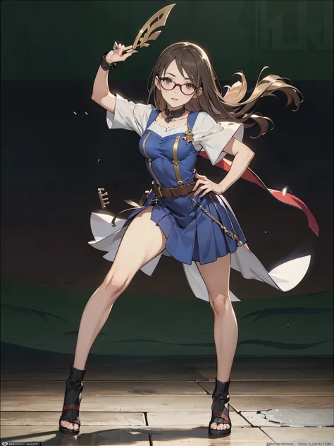 anime - style illustration of a woman, fantasy RPG video game character, official character art, trending on cgstation, e-girl, cushart krenz key art feminine, full body, female action anime girl, glasses, dynamic pose,