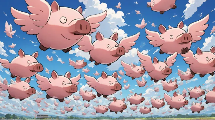  lots of long-winged pigs，Fly in the sky 