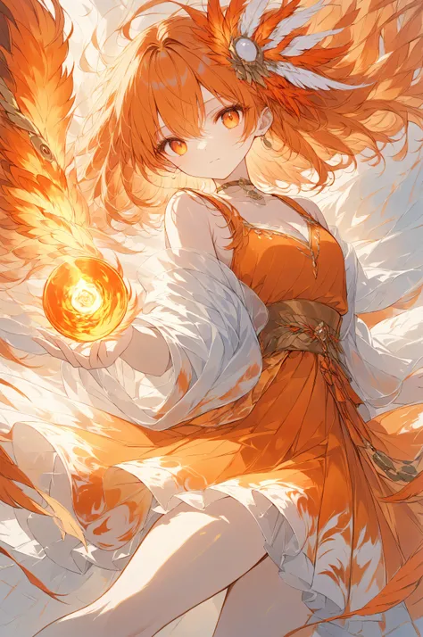 Masterpiece, high quality, high resolution, 16K, highly detailed background, digital painting, unreal engine, Makoto Shinkai illustration, hyperrealistic, fantasy, petite girl, A radiant phoenix with golden feathers, beautiful face, beautiful skin, long ey...