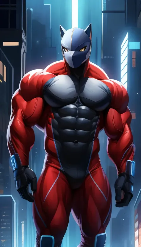 A teen ( face)  teenager (superhero) mask on. (his mask covers his entire face and head), standing, full body. young man, alone, marked muscles, beautiful musculature, aesthetic stretch marks, inspiring physique, slender muscles, square pecs, beautiful V-c...