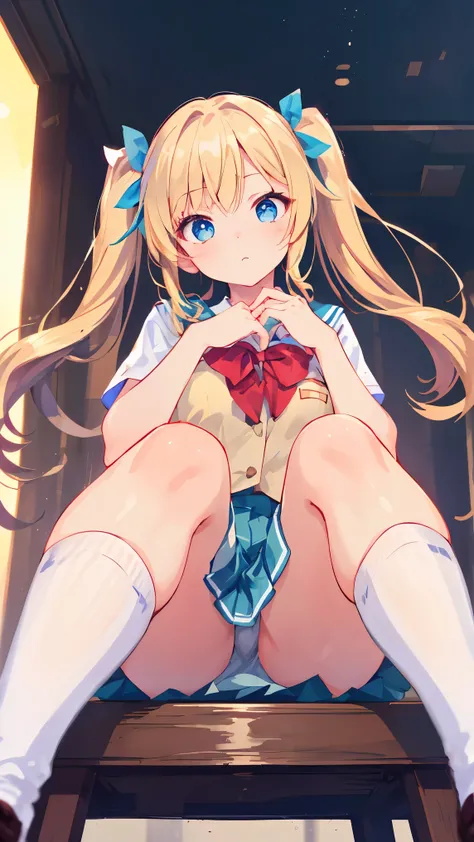   masterpiece on penis ,  beautiful detailed eyes,
Amazing 4K Artwork ,
 1 girl,
 blonde hair ,  twin tails,
 blue eyes,
(日本のHigh School Uniform,   Pleated Mini Skirt :1.3), (High School Uniform:1.2),
 super realistic, ( photorealistic:1.3),  RAW photo,  P...