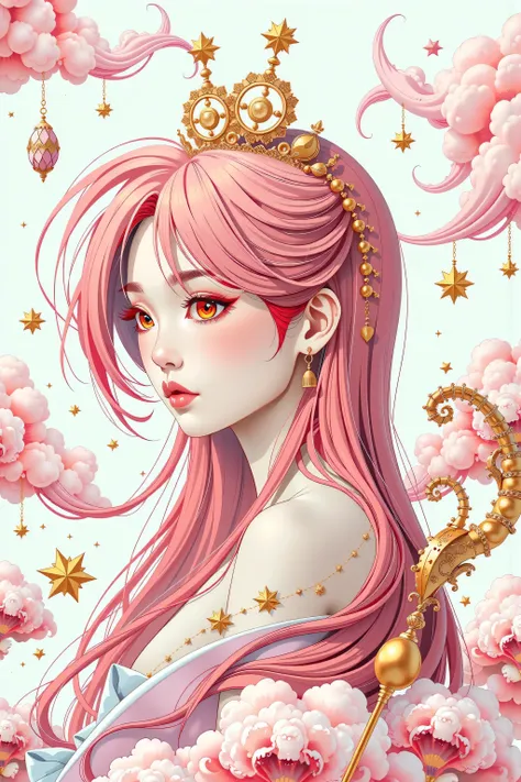 (White background:1.4),((Wicked Lady from Sailor Moon)), head silhouette, pink hair, Oriental elements)，(Chinese illustration:1.3，Paper Art:1.3, キルティングPaper Art:1.2),( Streamlined Design, Clear lines, High sharpness,Better Quality, Very detailed, Master Pa...