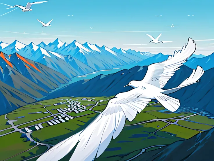 (best quality, masterpiece) white bird flies over the mountains of alaska
