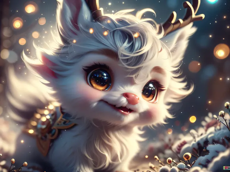 Magical Fantasy Creature, (Best Quality, Masterpiece, Representative Work, Official Art, Professional, Super Detailed, 8k:1.3), (Photorealism:1.2) Super Cute, Big Eyes, Soft, Soft Nose, Fluffy, Double-Toothed Smile, Aurorastyle, Highly detailed Dynamic sho...