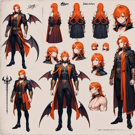 (Masterpiece, best quality), detailed, 1 man, ((character concept art)), ((character design sheet, same character, front, side, back)), full body, body complete, 1 Male demon, 1 Man demon, Detailed face, character design sheet，full bodyesbian, Highly detai...