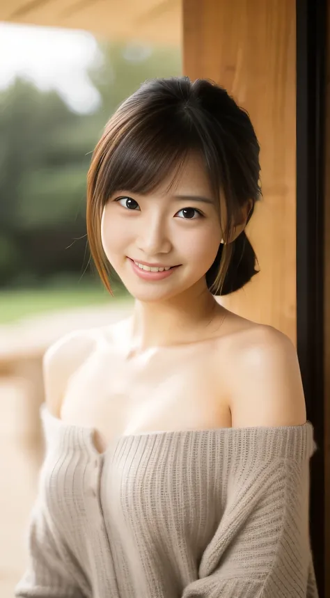 masterpiece,best quality,(Japanese girl),((Beautiful girl)),cleavage,(off shoulder:1.2),(perfect body beauty:1.2),(shy smile),From slightly above