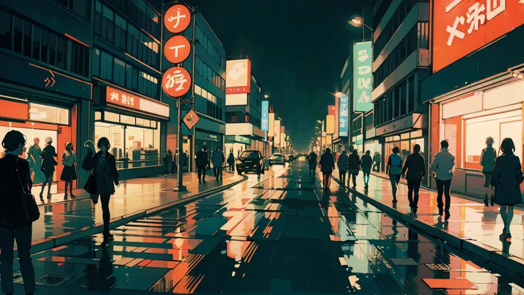 blurred background, cityscape, midnight, neon, building, Street