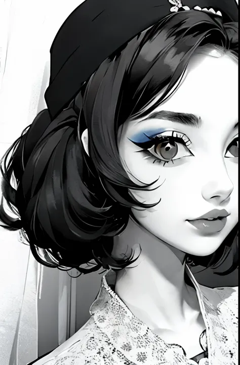 a close up of a woman with a veil and a hat, looking to the right, vintage makeup, up face with 1 9 2 0 s hairstyle, 5 0 s style, 50s style, 1950s vibes, 1 9 5 0 s style, 1 9 2 0 s hairstyle, glam hair, elegant japanese woman, looking left, headpiece