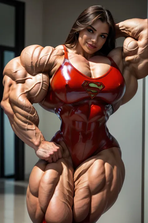 (((supergirl))) The strongest person on earth. super muscular Power-lifting athlete(girl),(Miss),(((Upper body:1)))Upper body，Shes on the street，high-rise building，modernized city，Wide-angle p (huge muscular arms:1.5), perfect model face, beautiful gorgeou...