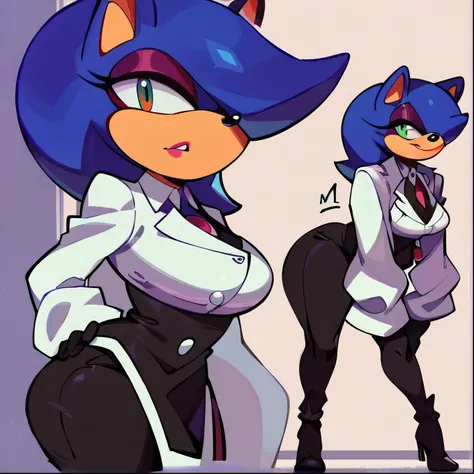 score_9, score_8_up, 2D, flat color, lab background, looking at viewer, 1girl, very detailed, extremely detailed, Queen Aleena the Hedgehog from the sonic the hedgehog series, QueenAleena, portrait, blank expression, sound lines, makeup, (eggmaam uniform),...