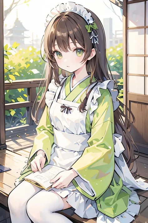 girl、cute、Maid服、Japanese style、Maid、green、Matcha、Brown Hair、Long Hair