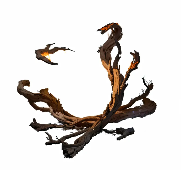  Dry vine, Driftwood,  twisted branches , Twisted trunk, curved roots , Fujimoto, Twisted withered vines,  highly detailed fire tendrils, Rough,  black background, branch composition abstract  