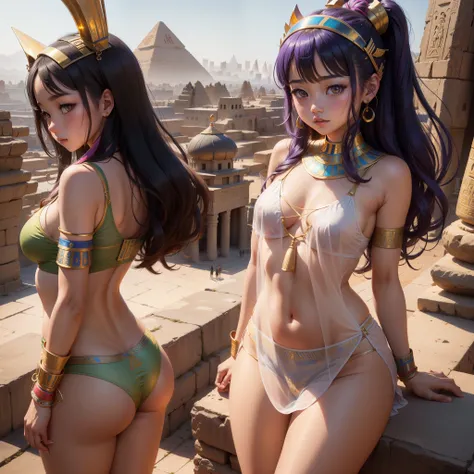 Cute Ancient Egyptian Girl、A hill overlooking the colourful temples of ancient Egypt、A colorful view of the whole city, 子供綿  underwear visible ,  underwear visible ,  translucent chemise 、,  low angle、 rens panties visible , figure 