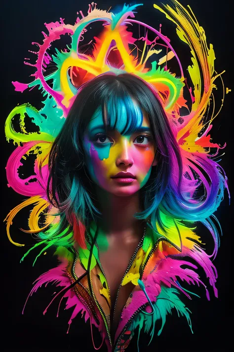 Color Splash，Paint splatter，Captivating psychedelic surreal neon amazing universe beautiful gorgeous women in a bright colorful neon light，Mark Ryden、Daniel Merriam、Bright neon colors in the style of Frank Frazetta and Boris Vallejo, 、Superrealism, Trippy,...