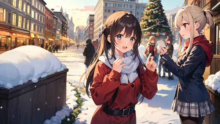  Scenery, Christmas,snowだるま, Christmasツリー、snow、City