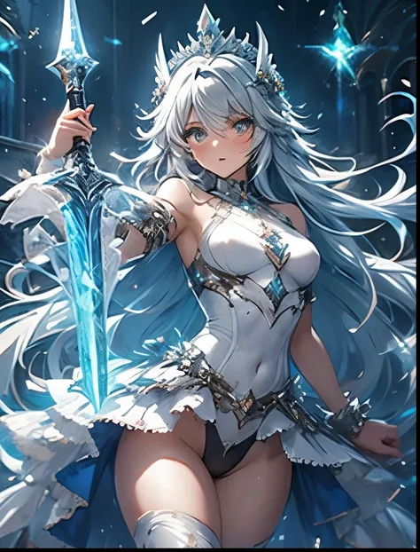 （（（ＳＦＷ、Precision、Highest quality、A first-class masterpiece、Normal body、8k、  Detailed Face 、Ultra-precision、 Normal hand、５refer to、Highest）））、Shy white silver haired blush paladin、Shattered, torn, and racy, embarrassing erections, transparent nipples, high ...