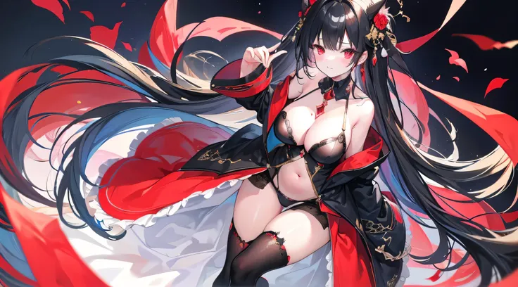  Delicate eyes ），（Clear and beautiful eyes：1.61），masterpiece， 1 young girl ，（Black clothes and some red gems）， long black hair ，（ She has a huge red jewel on her chest），Good Hand，（（Starcraft Cataclysm ））， full-body photo ， fighting posture ，（Red Eyes：1.466...