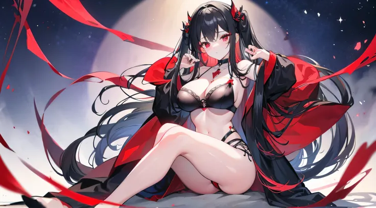  Delicate eyes ），（Clear and beautiful eyes：1.61），masterpiece， 1 young girl ，（Black clothes and some red gems）， long black hair ，（ She has a huge red jewel on her chest），Good Hand，（（Starcraft Cataclysm ））， full-body photo ， fighting posture ，（Red Eyes：1.466...