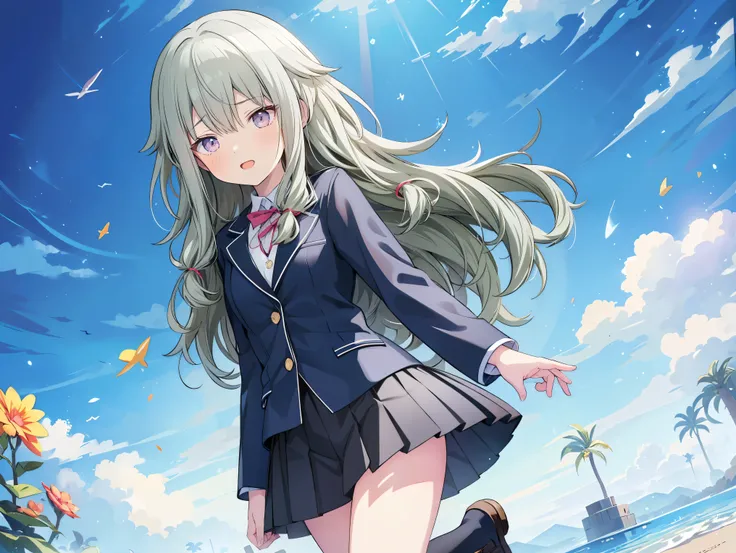 (8k, 最high quality)、Ultra-high resolution、Adorable、最high quality, beautiful,、school uniform、blazer、high quality、Shiny Hair、very fine and beautiful,Bright Eyes、Medium chest、nose blush、(Anatomically correct),   medium chest, whole body, 超 high definition 、( ...