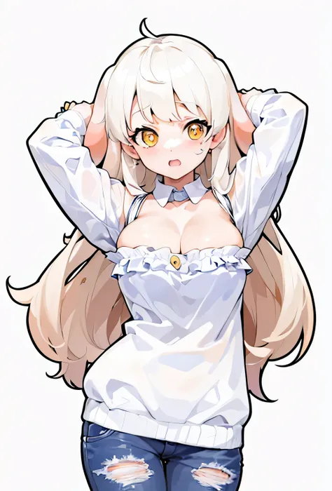 1girl, (solo:1), best quality, masterpiece, (finely detailed beautiful eyes and detailed face animated), full body, cleavage, looking_at_viewer, long_hair, white_background, yellow_eyes, rabbit_tail, rabbit_ears, radiyu_Stramer:1