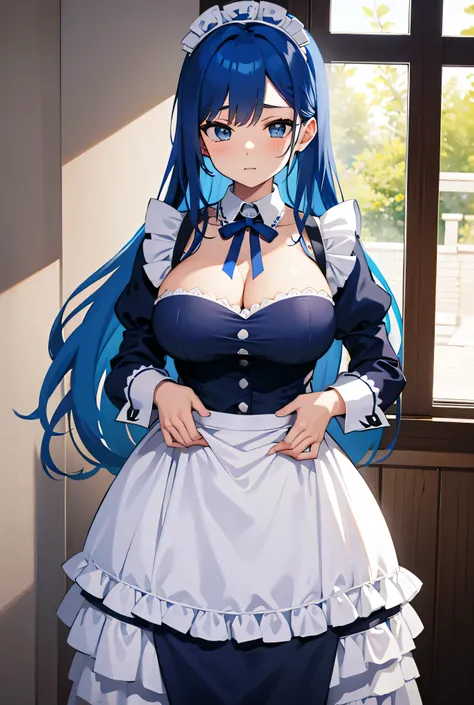 A blue-haired maid showing your big boobs