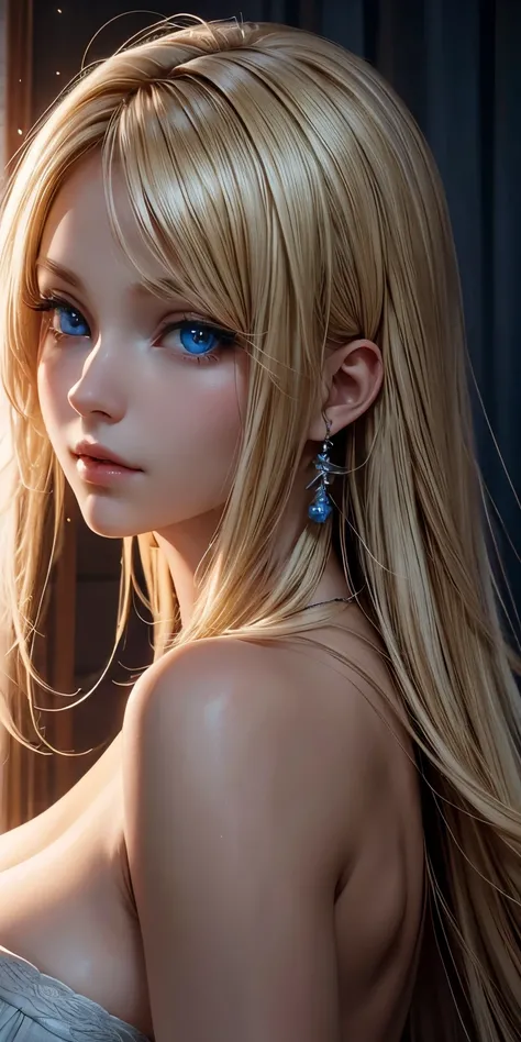  portrait, Practical,  blue eyes,  blonde hair ,  Big Breasts , 4K resolution,  High Quality CG, Beautiful CG, Soft light, 