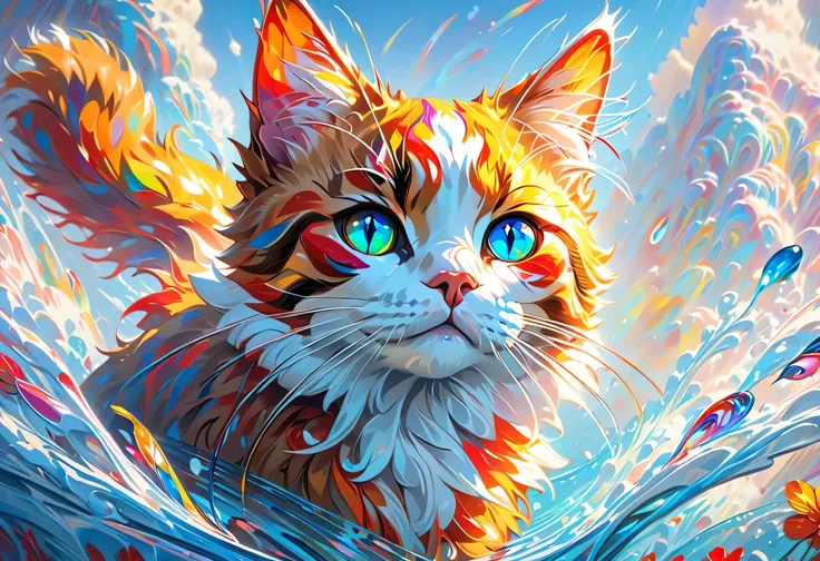 painting of a cat with a colorful face and eyes, a detailed painting inspired by Sam Spratt, trending on Artstation, furry art, beautiful art uhd 4 k, detailed painting 4 k, art of alessandro pautasso, painted in high resolution, wadim kashin. ultra realis...