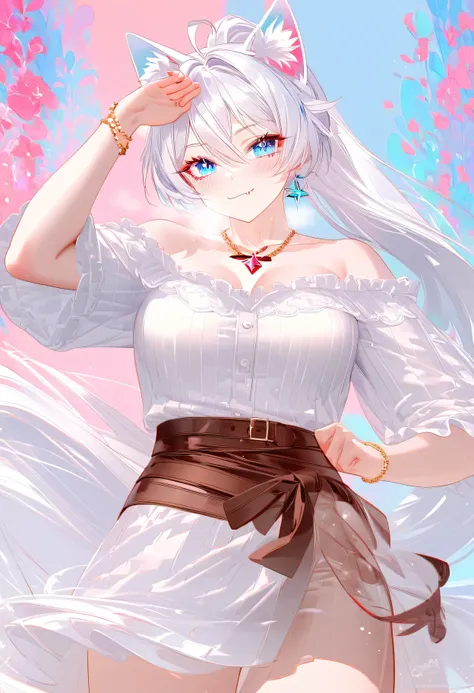 RAR, score_9, score_8_up, score_7_up, masterpiece, best quality, absurdres, vibrant, highly detailed, 1girl, adult grown woman, kiana kaslana (honkai impact 3rd), herrscher of finality, white hair, ahoge, ponytail, very long hair, blue eyes, symbol-shaped ...