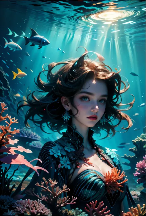 Bio-Lumina Reef
An underwater reef where all the coral and sea creatures emit vibrant bioluminescent light. Schools of glowing fish swim through the vibrant reef, and the ocean’s surface above ripples with faint, glowing light patterns.