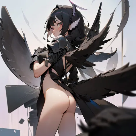  image of an anime girl ,  black hair,
Dark Angel,((Six wings,negro:1:2)),
((half naked)),armor,
full scale , masterpiece , High resolution 