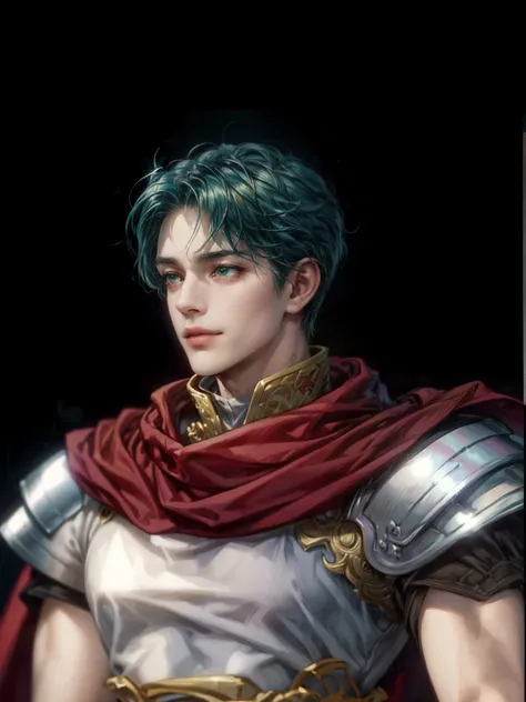 (absurdres, highres, ultra detailed, HDR), masterpiece, perfect face, detailed face, intricate details, extremely detailed character profile, best quality close-up picture, fire emblem character, rpg, young prince, knight outfit, red cape, silver armor, bl...