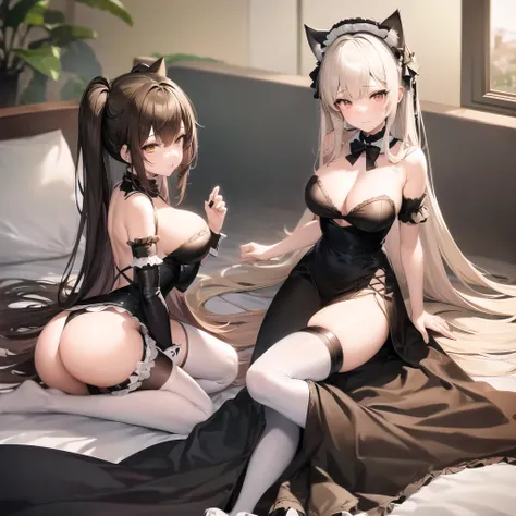 anime - style image of a woman in a maid outfit posing on a bed, anime cat girl in a maid costume, fine details. girls frontline, from girls frontline, anime girl in a maid costume, cosplay of a catboy! maid! dress, wlop and sakimichan, from arknights, cap...