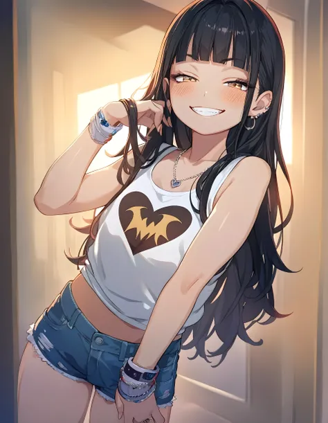 anime girl with long black hair and white tank top,   Anime Moe Art Style ,  extremely detailed art jam ,  charming anime girl,  sexy anime girl, guweiz style artwork , Smile to the right,  Cute Anime Girl ,  Murata Range and Art Germ,  Marin Kitgawa fan a...