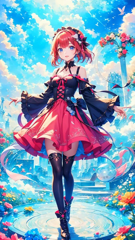 style anime 、、、 jolie fille 、 Ruins of 、 Robe gothique rose 、mignon、Baby face、 smile、 Long skirt 、 black boots 、Very mignon headband