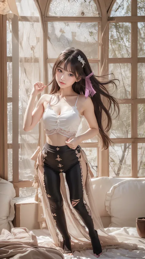 (((Pretty girl bust top))),  with slender body lines, Beautiful Skin, ( Detailed Eyes and Faces :1.2, Professional photography), ( detailed hands :1.3, Perfectly right move:1.2)