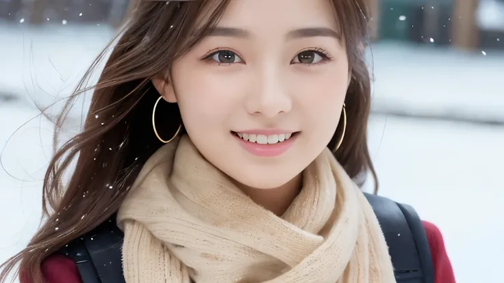  Max Image、 high definition 、8K wallpaper、 Fine and Beautiful Idium Hair 、(Beautiful breasts:1.3)、 natural colored lips that reflect up to the waist 、Brown Hair、smile、 semi-long hair 、Hair tied up、 is wearing a necklace and earrings、student、、uniform、Wearin...