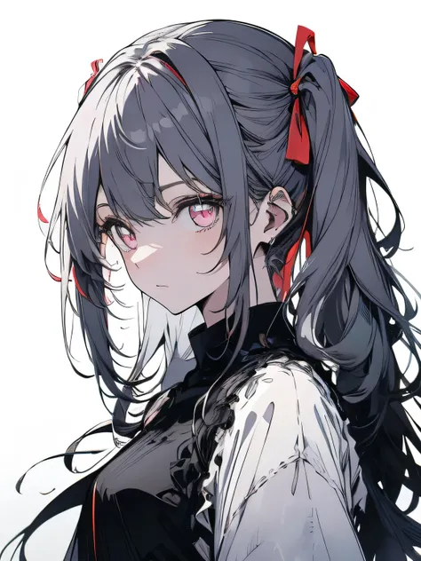      absurd,      high definition     ,      very detailed,
,    depicts a black and white world,    use only shades of black   ,     represents gray hair   , Bob、 height twin tails with abnormally long hair，Gray represents depth  ， gradient color の髪の毛 , E...