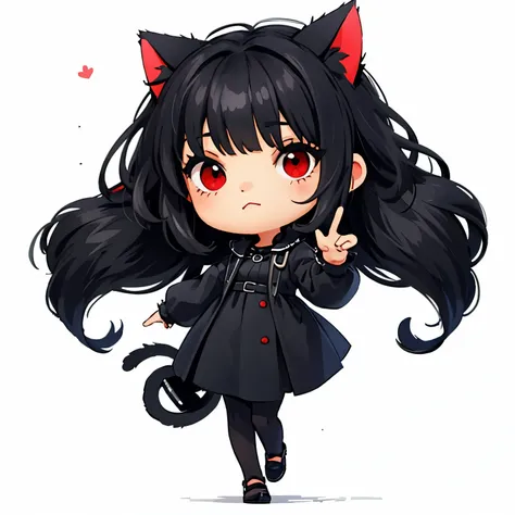 ( masterpiece ,  better quality :1.2),
1 girl,    Chibi, black hair,  straight bangs , cat ears, red eyes,     full body,  simple background , fondo blanco, 