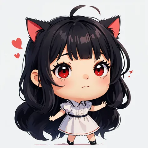 ( masterpiece ,  better quality :1.2),
1 girl,    Chibi, black hair,  straight bangs , cat ears, red eyes,     full body,  simple background , fondo blanco, 