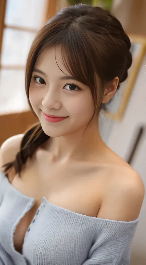 masterpiece,best quality,(Japanese girl),((Beautiful girl)),cleavage,(off shoulder:1.2),(perfect body beauty:1.2),(shy smile),