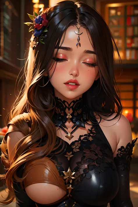 High Resolution, Accurate, Anatomically Correct, Best Quality, Detail, High Details, High Quality, Super Detailed, Textured Skin, Breasts, Blush, Parted Lips, Makeup, Nose Blush, Light Smile, Heavy Breathing, Light Blush, Red Lips, Seductive Smile, Full Bl...